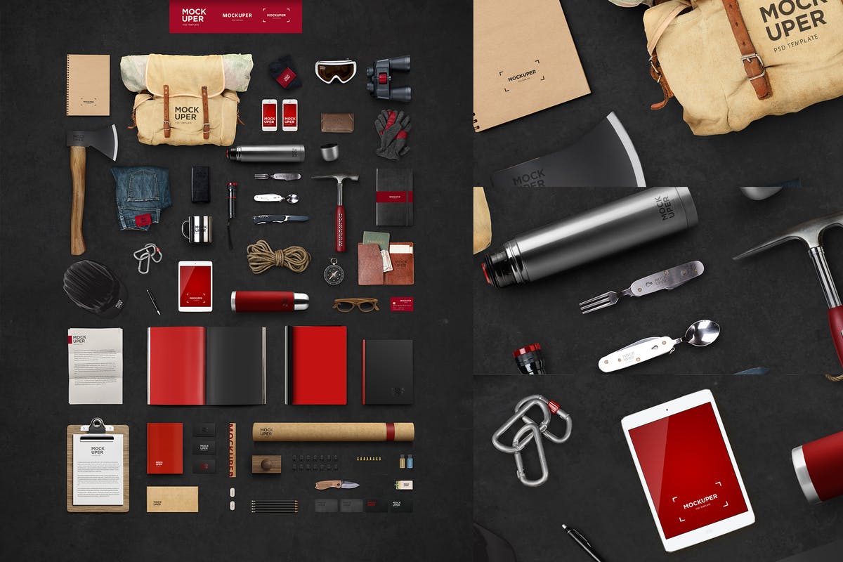 运动户外野外求生品牌场景样机模板 Travel Brutal Branding Mockup插图