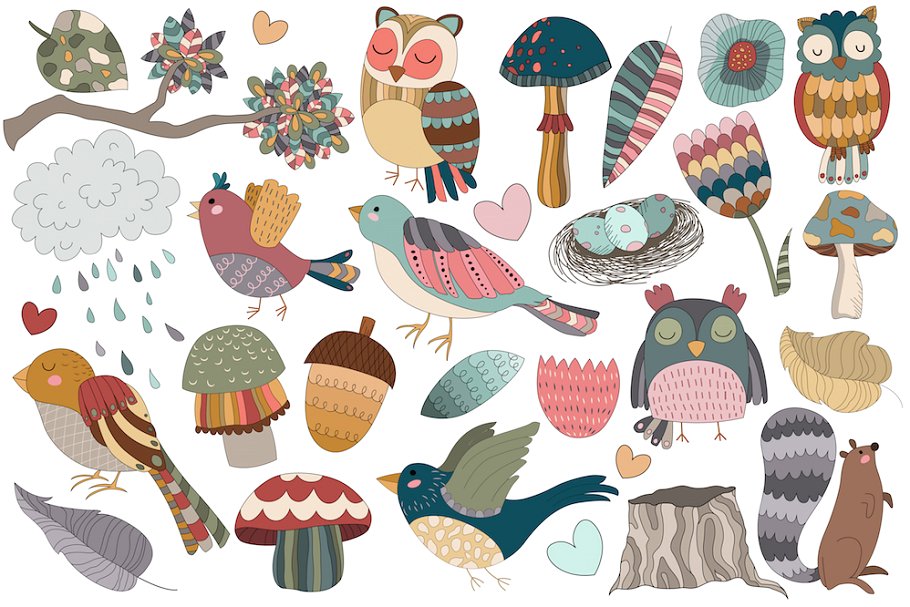 林地动植物插图设计元素 Woodland Designs Vector & PNG Pack插图