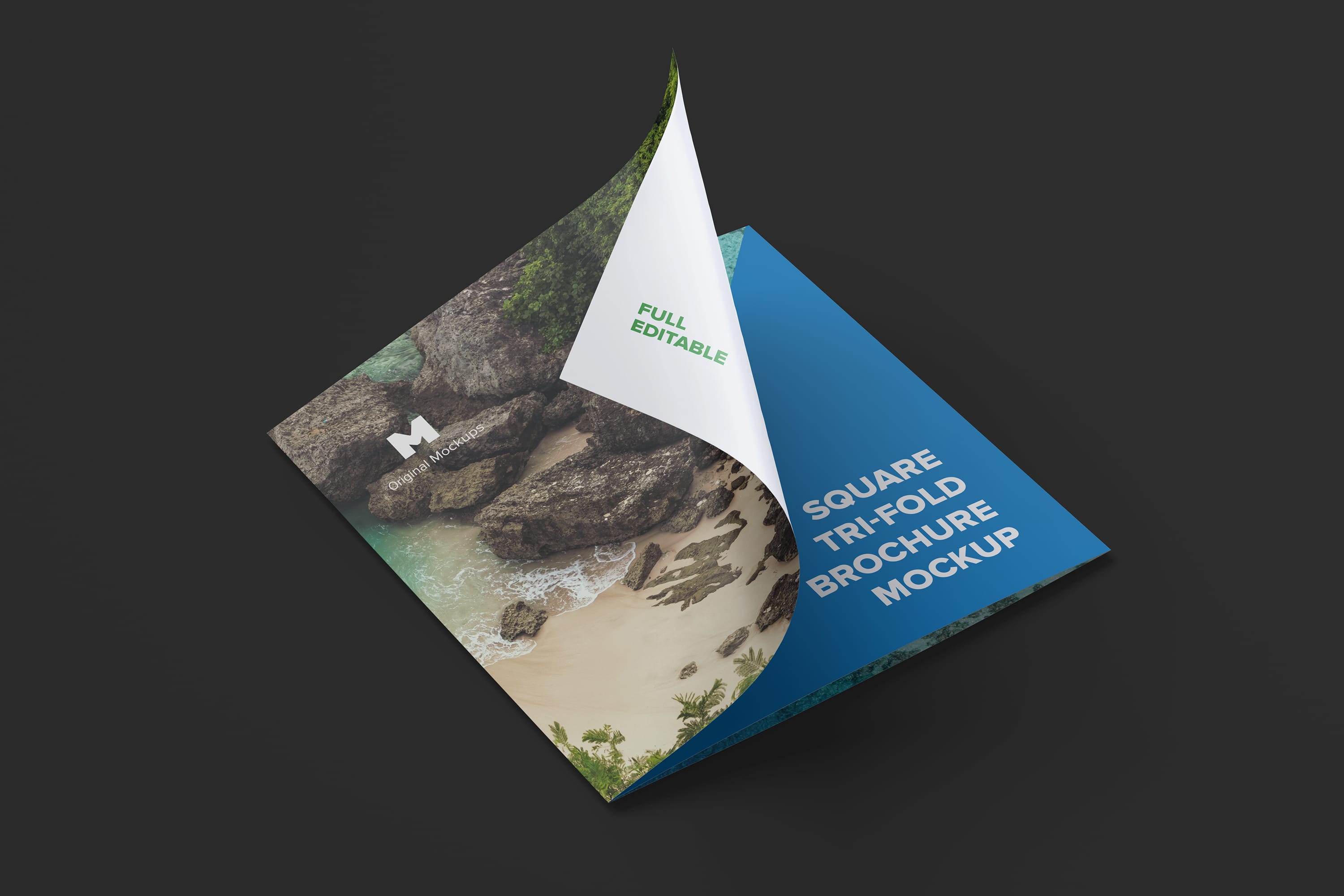 方形三折小册子传单设计样机02 Square Tri-Fold Brochure Mockup 02插图(2)