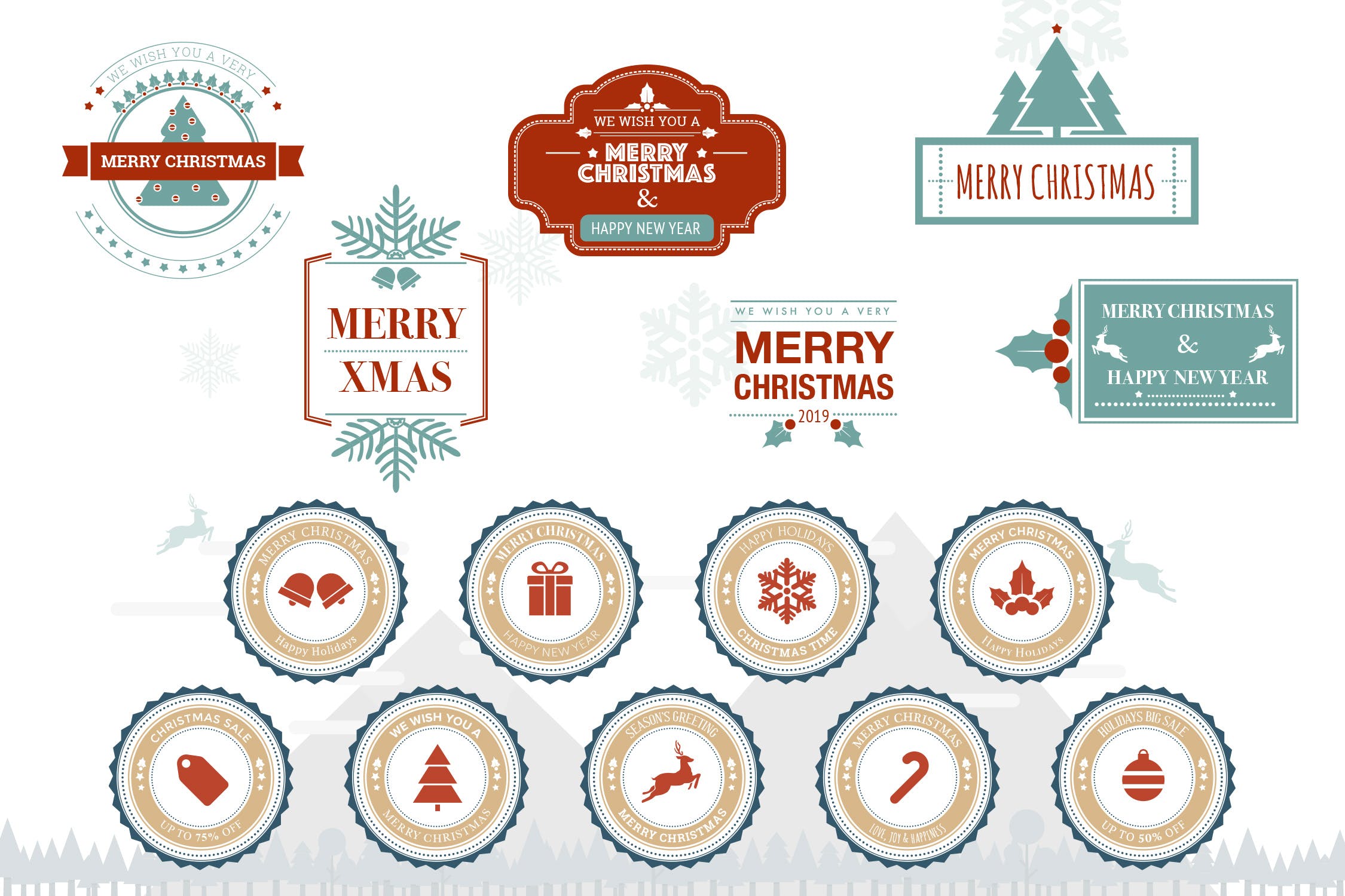 圣诞节主题徽章矢量设计图形 Christmas Badge插图