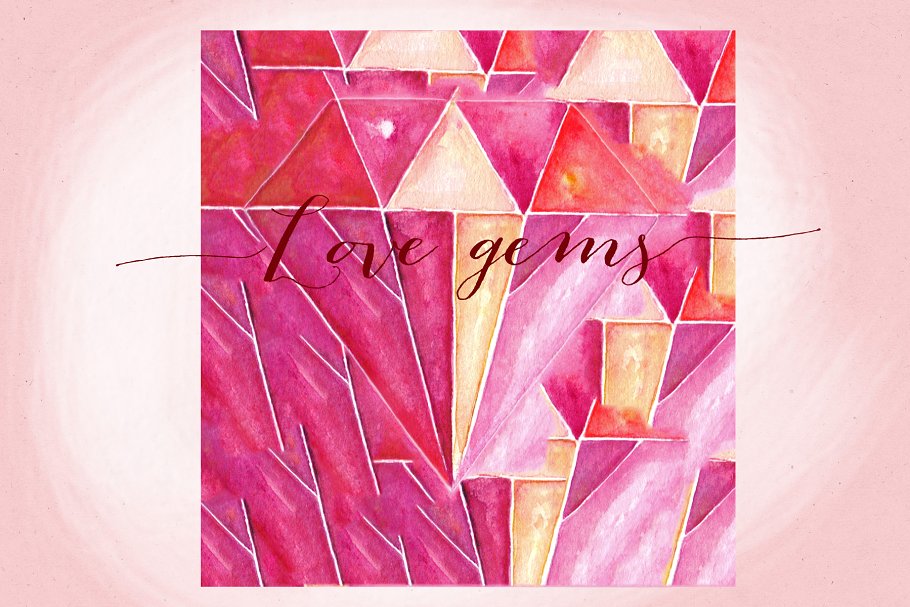 浪漫柔嫩水彩宝石剪贴画 Valentine’s clipart. Hearts gems.插图(8)