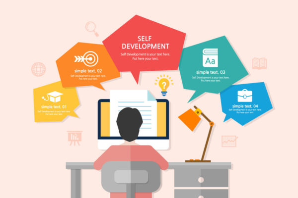 自我发展学习办公工作场景插画素材