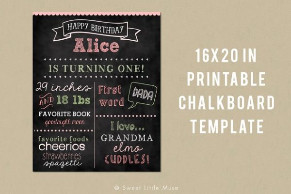 可打印卡通风格黑板粉笔画模板 Printable Chalkboard Template