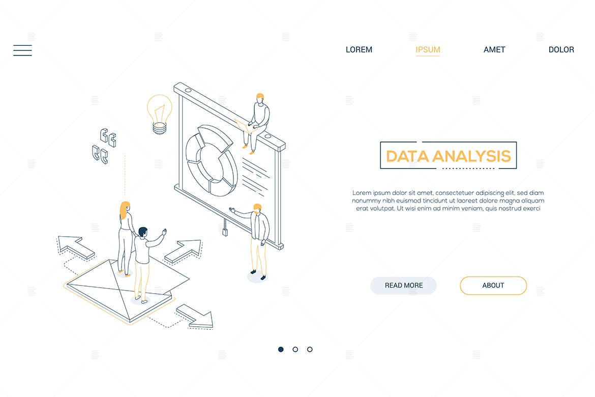 数据分析主题网站Banner设计线性矢量插画素材 Data analysis – linear isometric web banner插图(1)