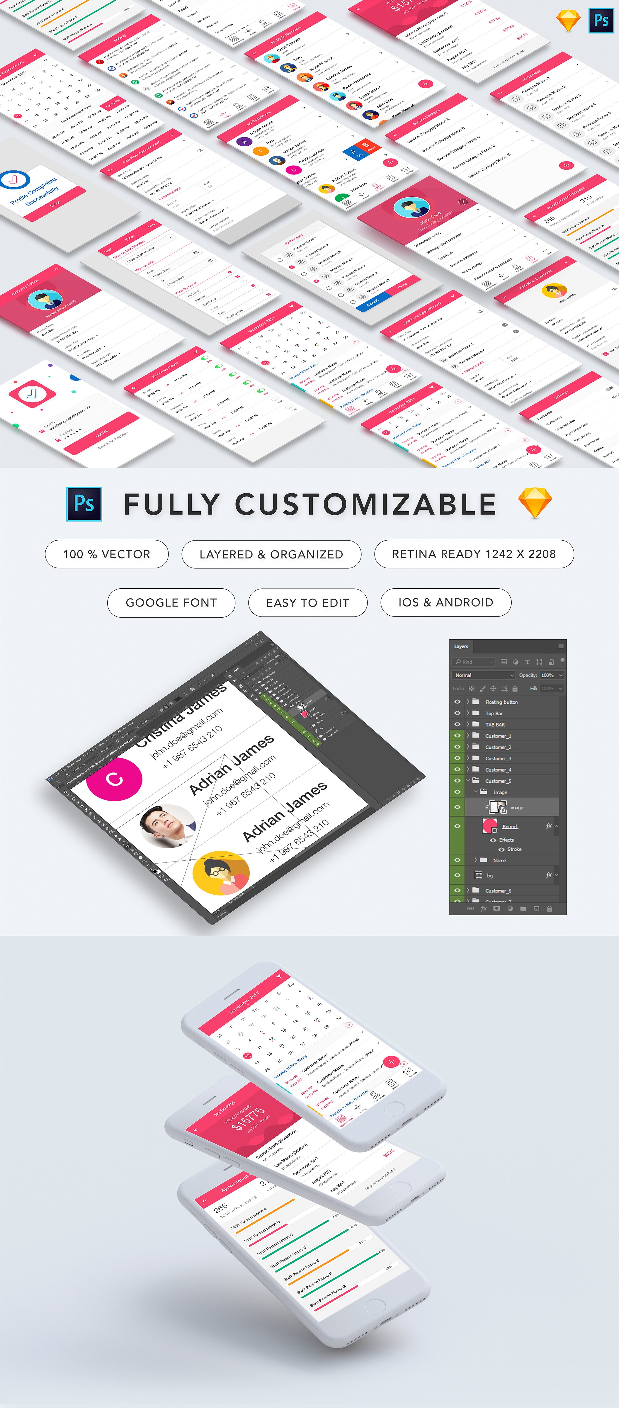 素材库下午茶：专业干净的约会管理类APP UI Kits下载[psd,sketch]插图(3)