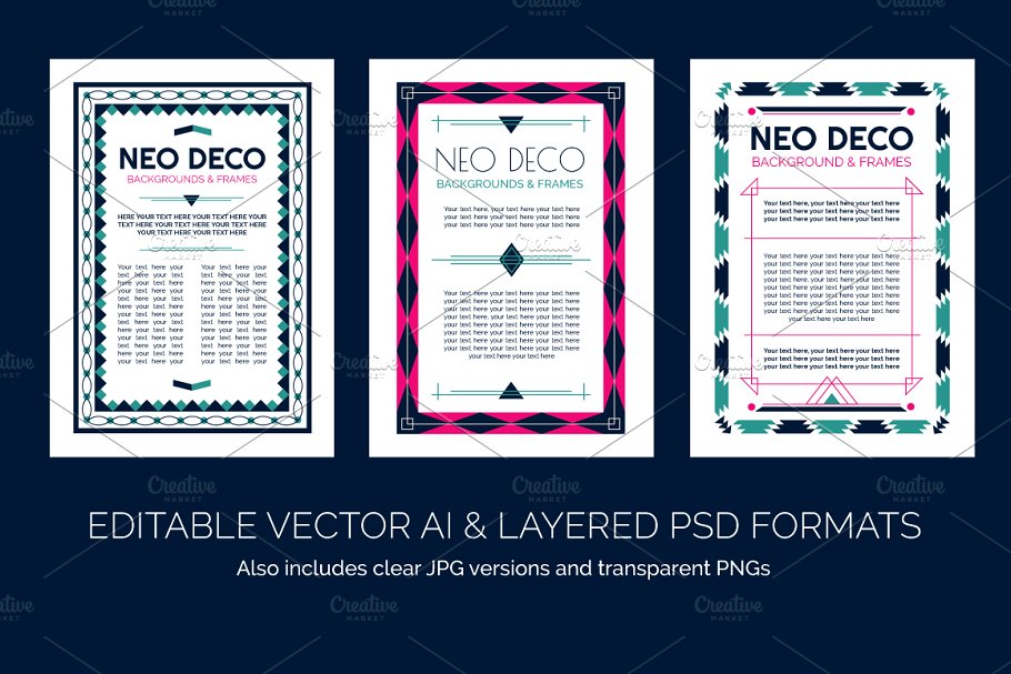 几何扁平风格图形框架装饰模板 Geometic Frames and Design Templates插图(3)