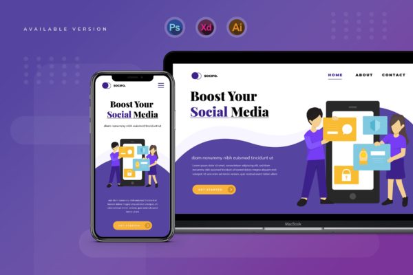 社交媒体主题网站Banner&amp;着陆页设计矢量插画 Social Media – Banner &amp; Landing Page