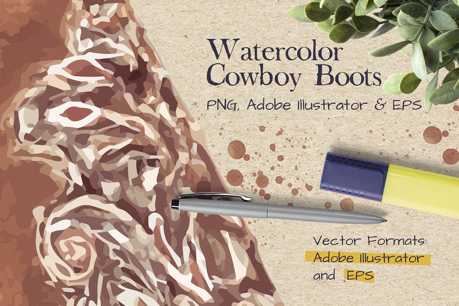 水彩、墨水和水粉手绘水彩牛仔靴 Super Detailed Cowboy Boots插图(4)