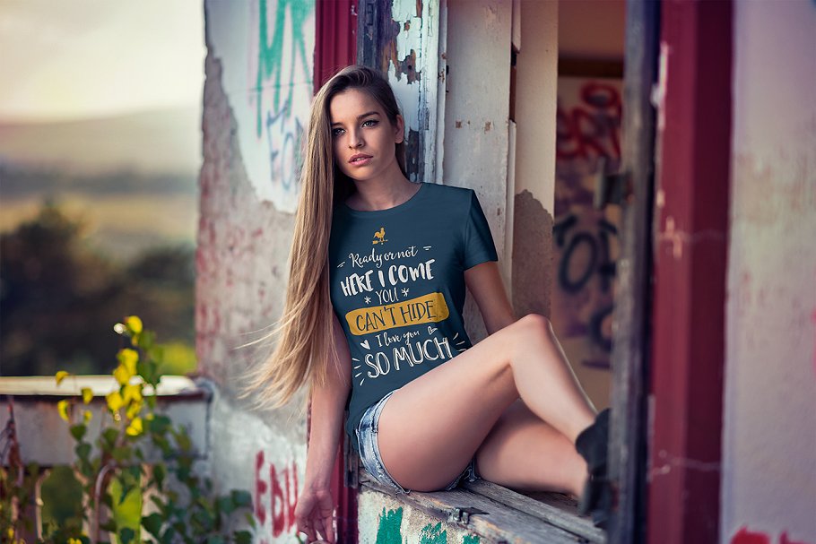 欧美模特T恤上身效果样机模板 T-Shirt Mock-Up / V.2插图(1)