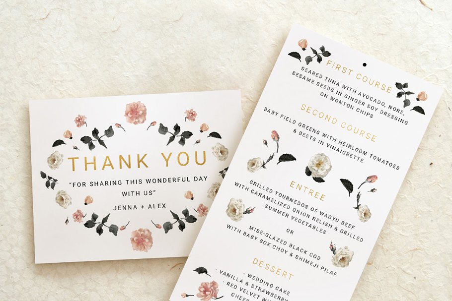 玫瑰金花卉婚礼邀请函设计套装 Rose Gold Wedding Invitation Suite插图(4)