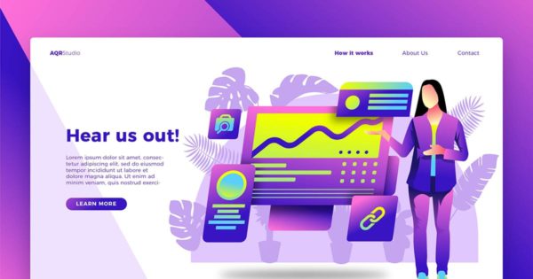 商业战略方案概念插画网站Banner＆着陆页模板 Pitching Ideas – Banner &amp; Landing Page