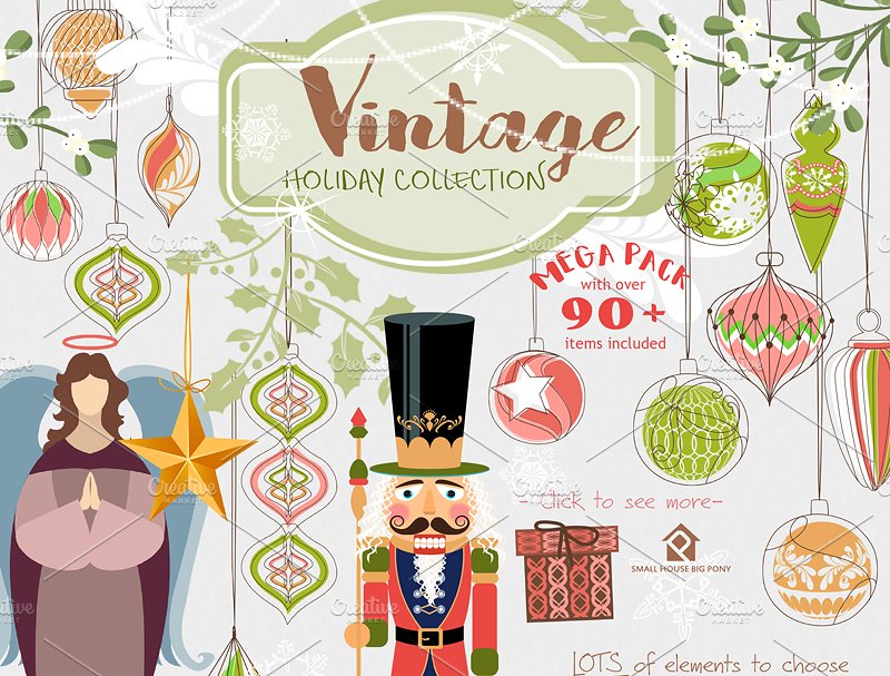 复古节日元素水彩剪贴画 Vintage Holiday Collection插图