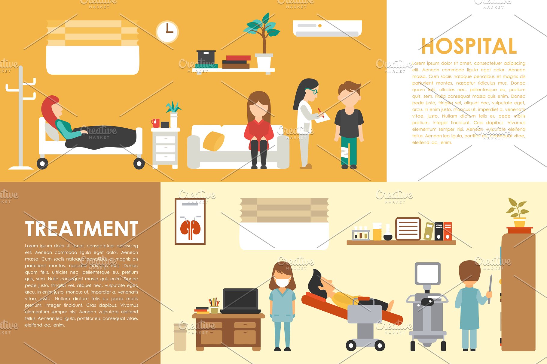 医院扁平化场景插画 Hospital Flat Interios 9 collections插图(8)