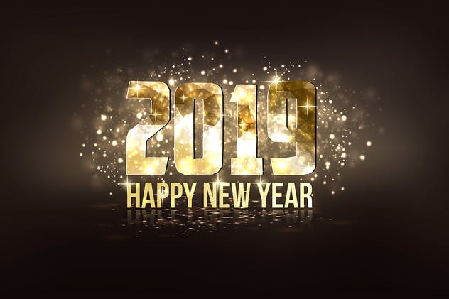 2019年新年金色数字贺卡海报设计模板 Happy New Year 2019 Golden Greeting Cards插图(2)