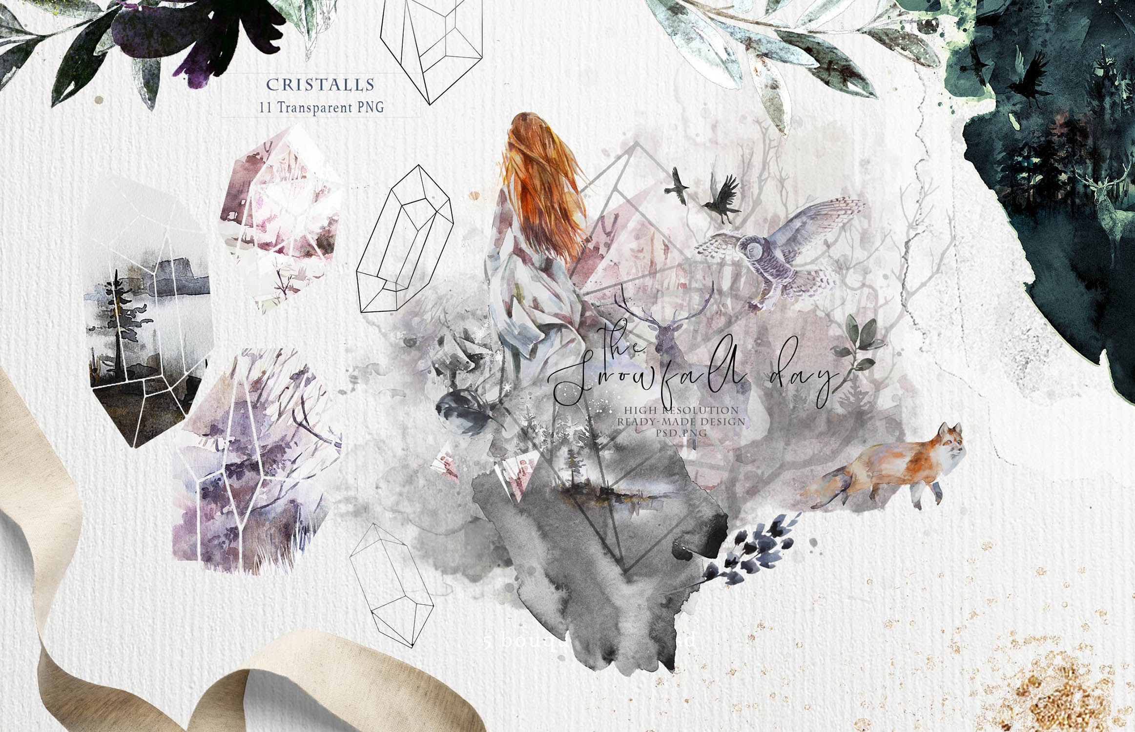 高品质梦幻水彩矢量插画素材大合集[1.88GB] Fantasy illustrations “Once in the dream”插图(10)