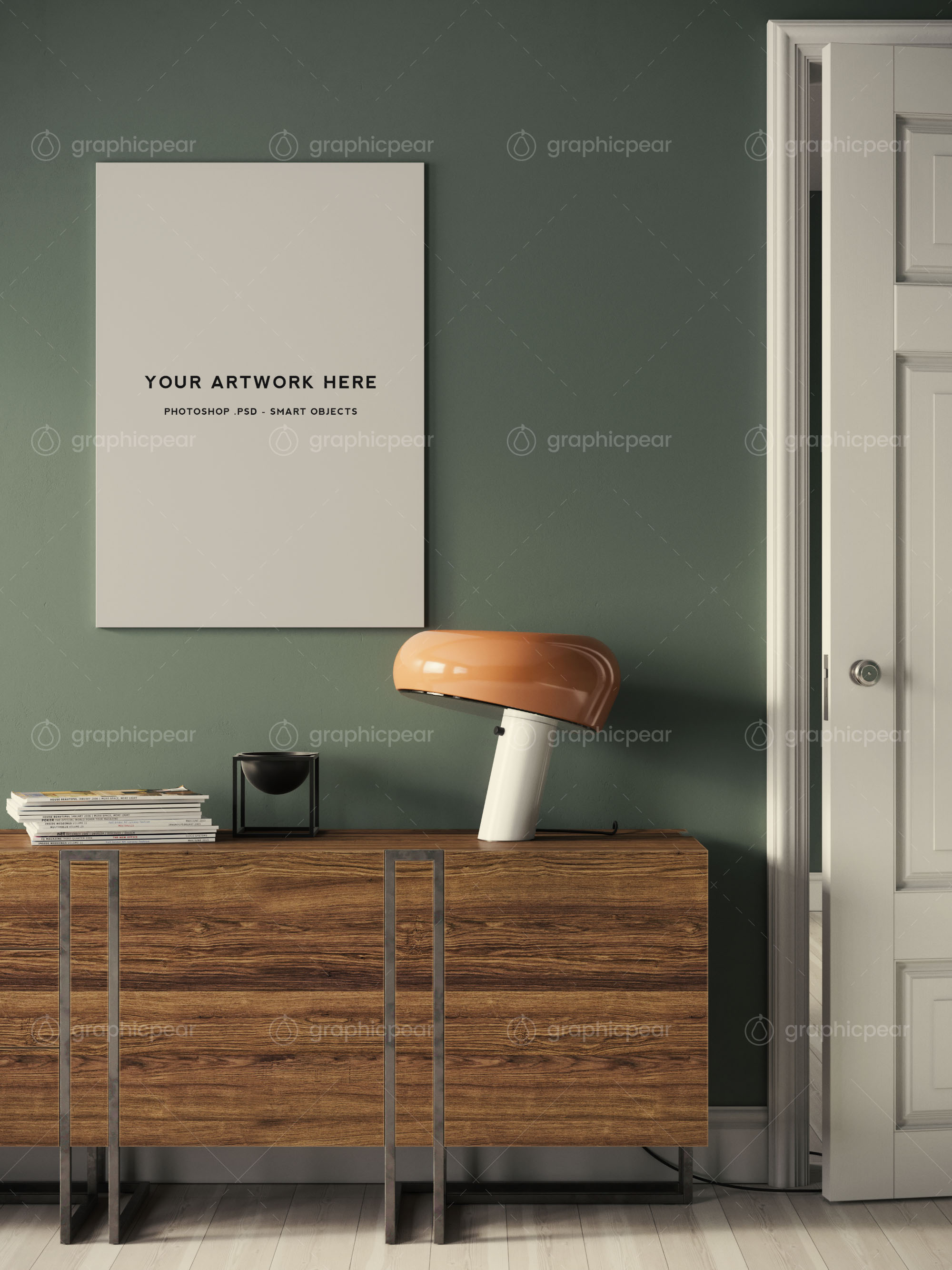 A1尺寸海报设计室内场景无框样机模板 Frameless A1 Poster Interior Scene Mockup插图