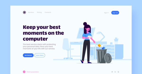 照片回收站概念插画着陆页设计模板 Photo Landing Page Illustration