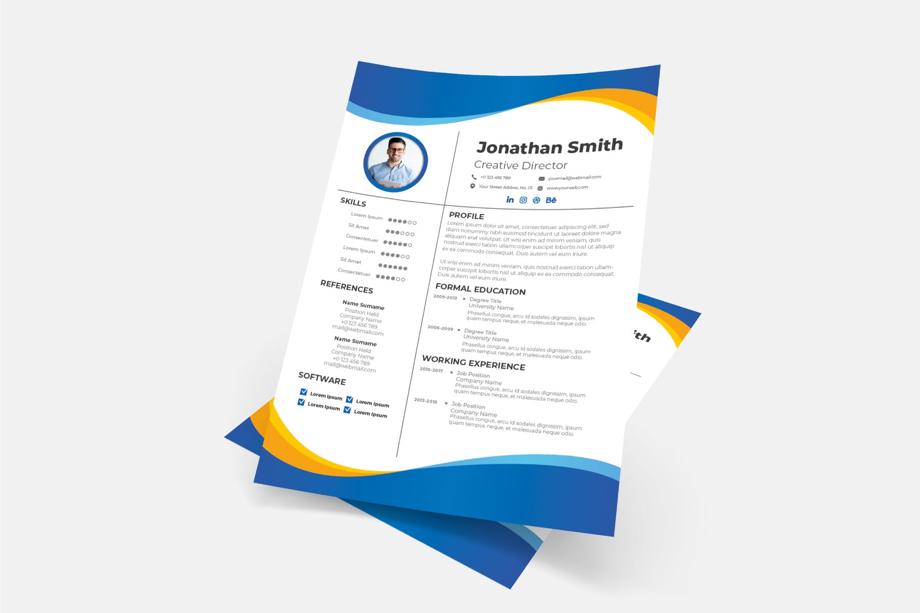 彩色波纹背景专业素材库精选简历模板v9 Cv Resume Template.v9插图(1)