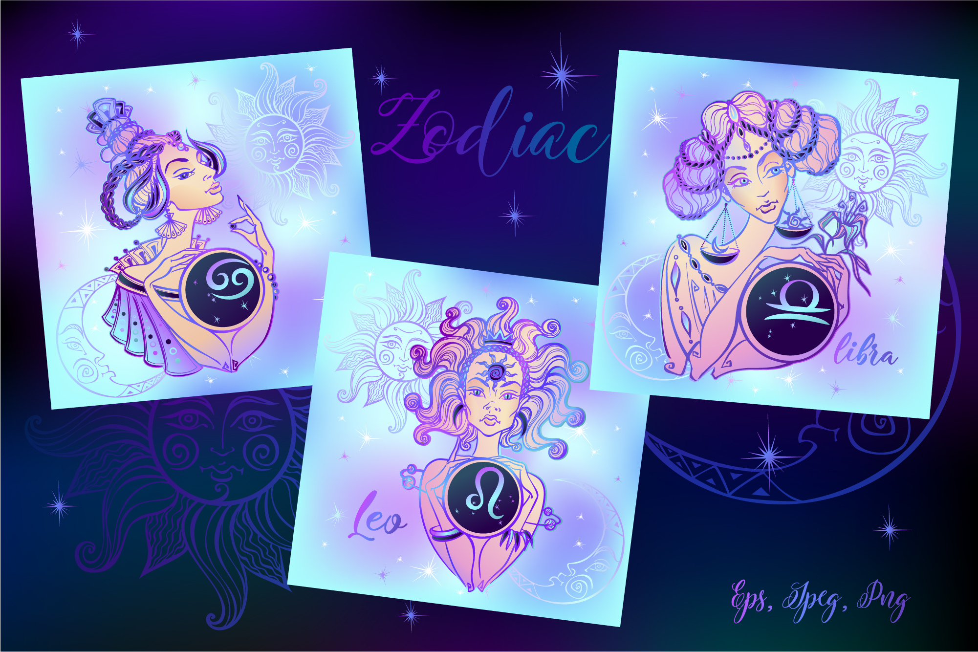 时尚美丽的十二星座创意矢量插画素材下载 [EPS]插图(3)
