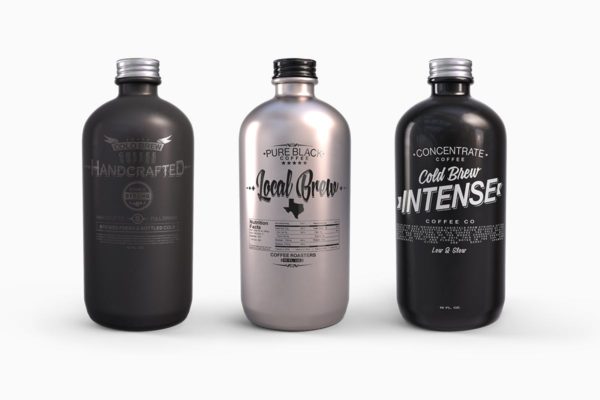 塑料金属啤酒圆瓶酒瓶外观设计样机模板 Plastic Metal Boston Round Bottles Mockup