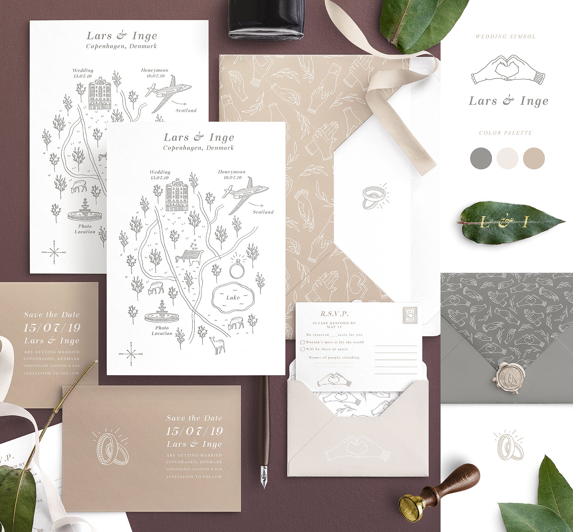 创意文艺风格婚礼邀请函地图设计素材包 Wedding Map Creator Collection插图(3)