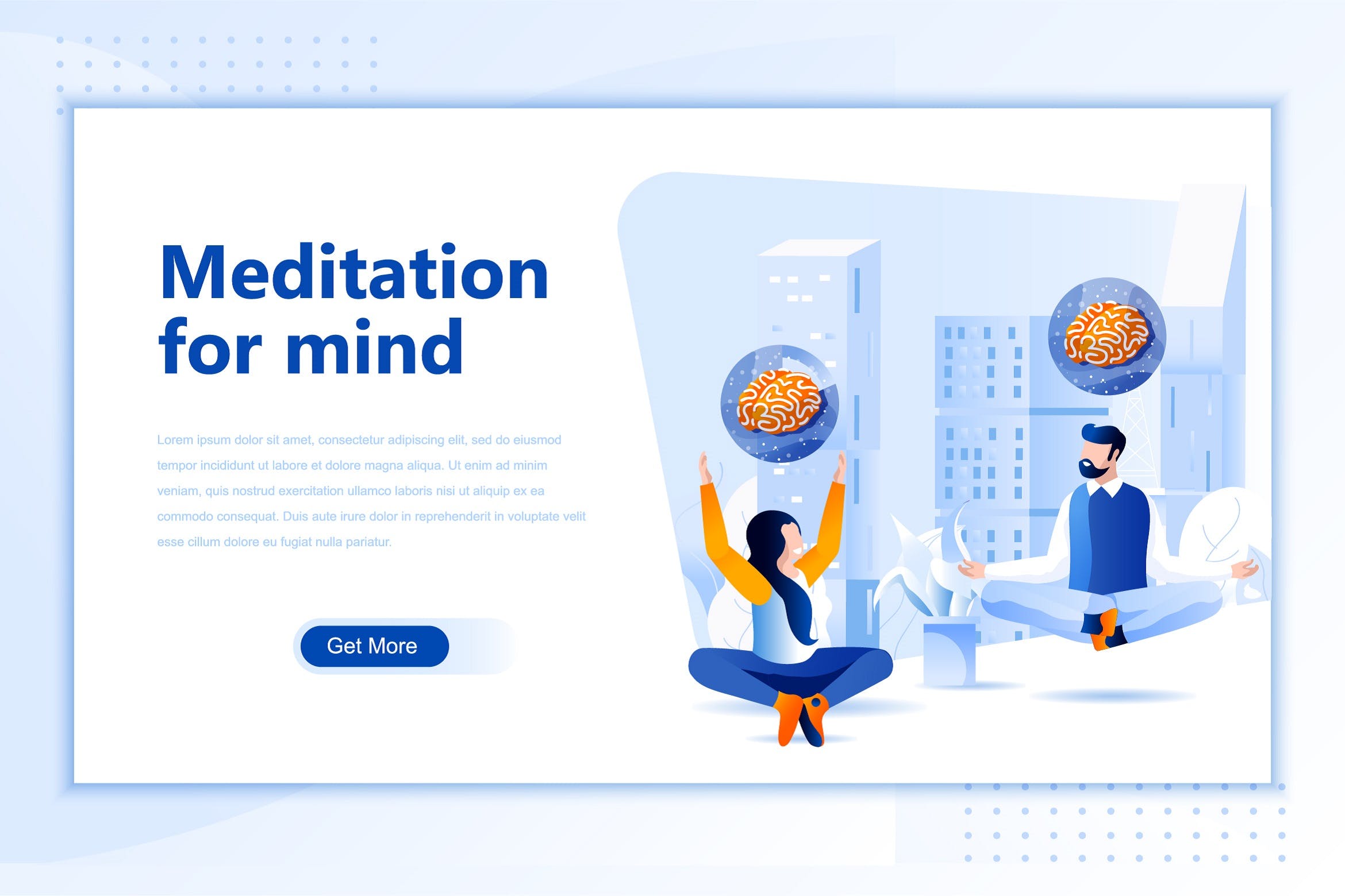 冥想训练场景网站设计矢量插画素材 Meditation Mind Flat Landing Page Header插图