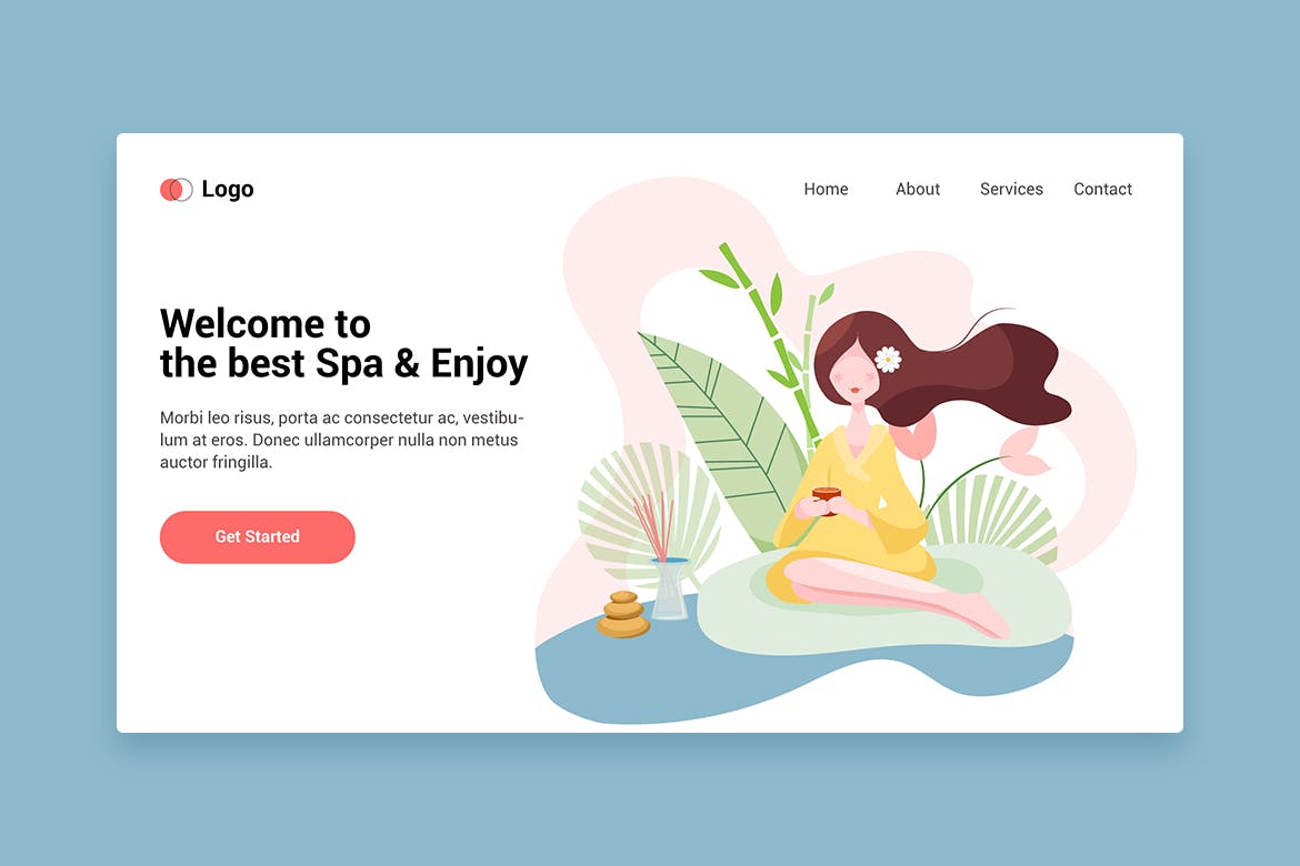 SPA美容主题矢量插画网站着陆页设计素材库精选模板v10 Spa flat web template for Landing page插图(1)