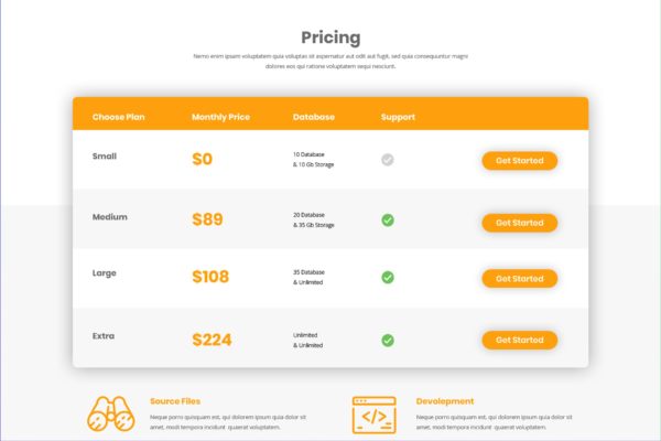 云存储服务价格表单UI设计模板 Pricing Table