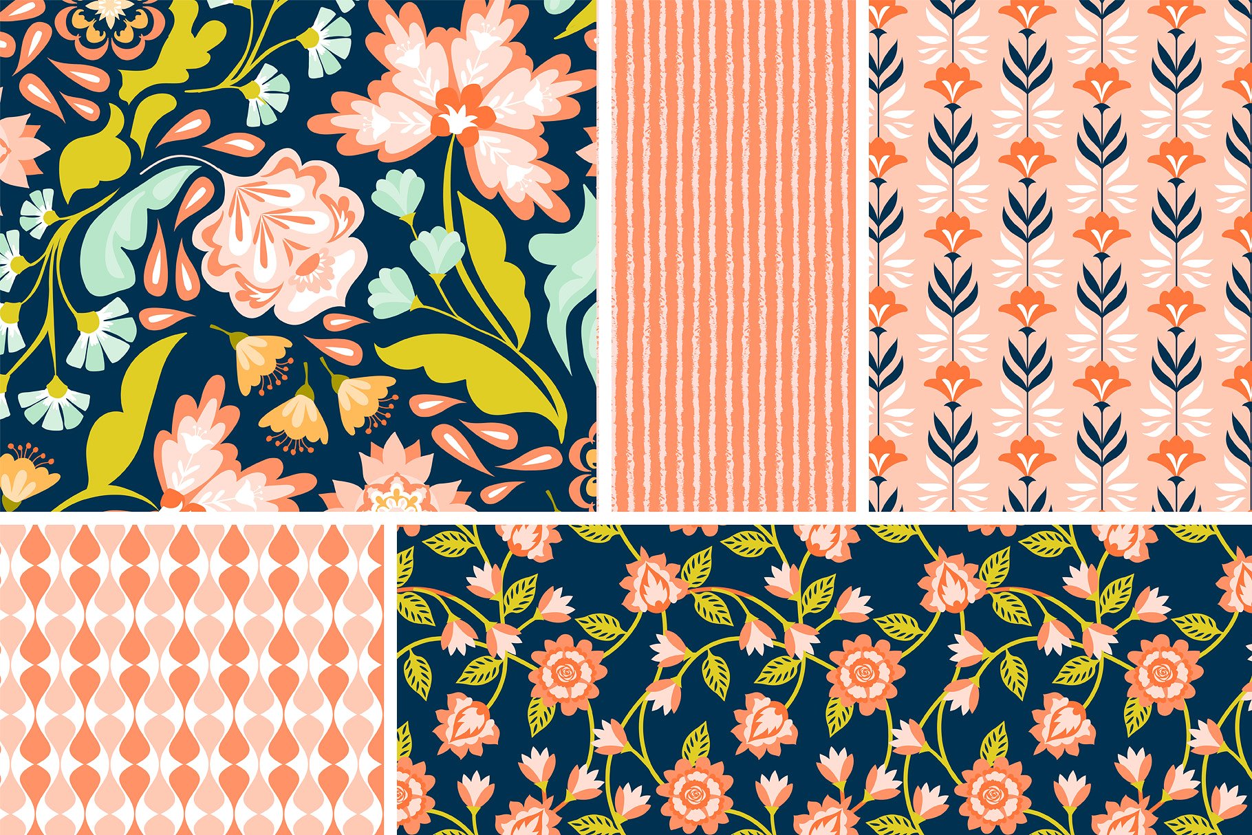 靛蓝与番木瓜色现代图案纹理 Indigo and Papaya Modern Patterns插图(6)