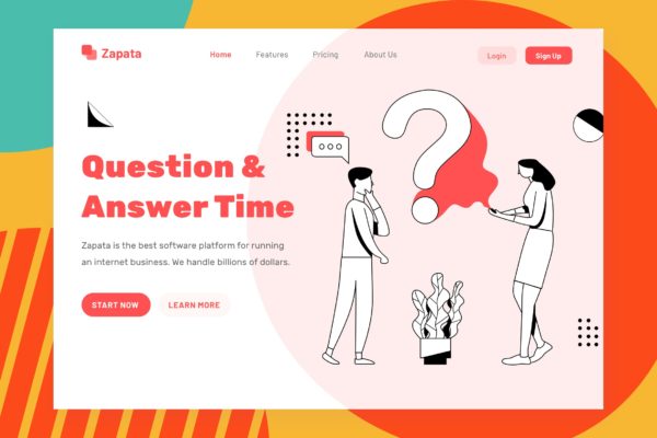 FAQ主题网站设计简笔画矢量插画设计素材 Zapata – FAQ Header