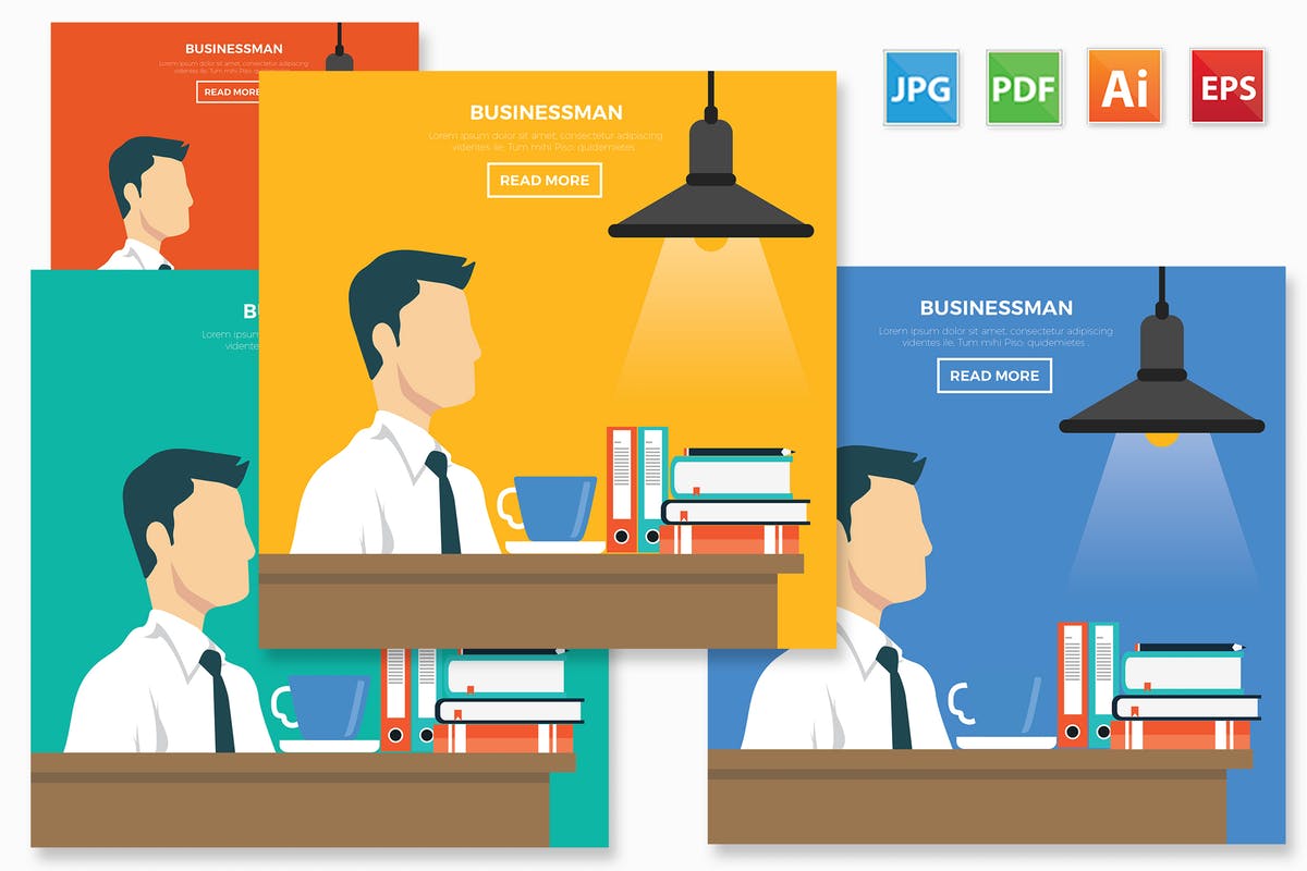 公司职员白领办公场景矢量插画设计免费素材 Businessman design插图