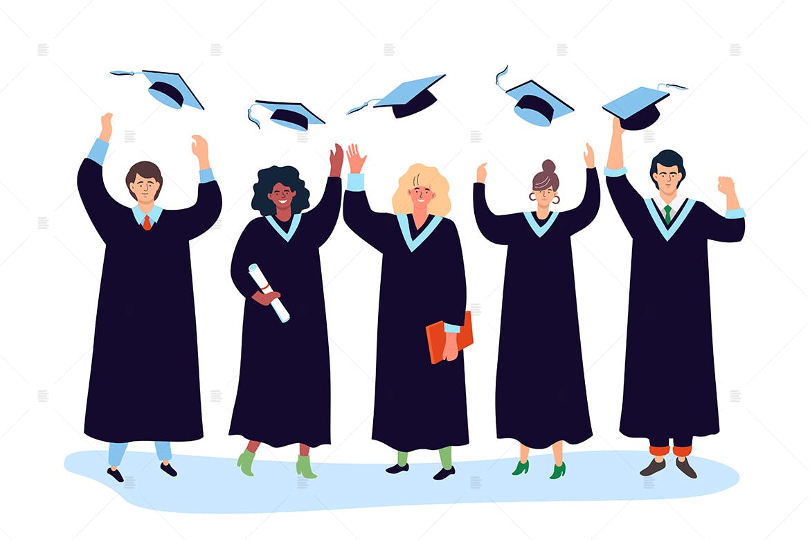 毕业主题扁平设计风格概念插画 Graduation concept – flat design illustration插图