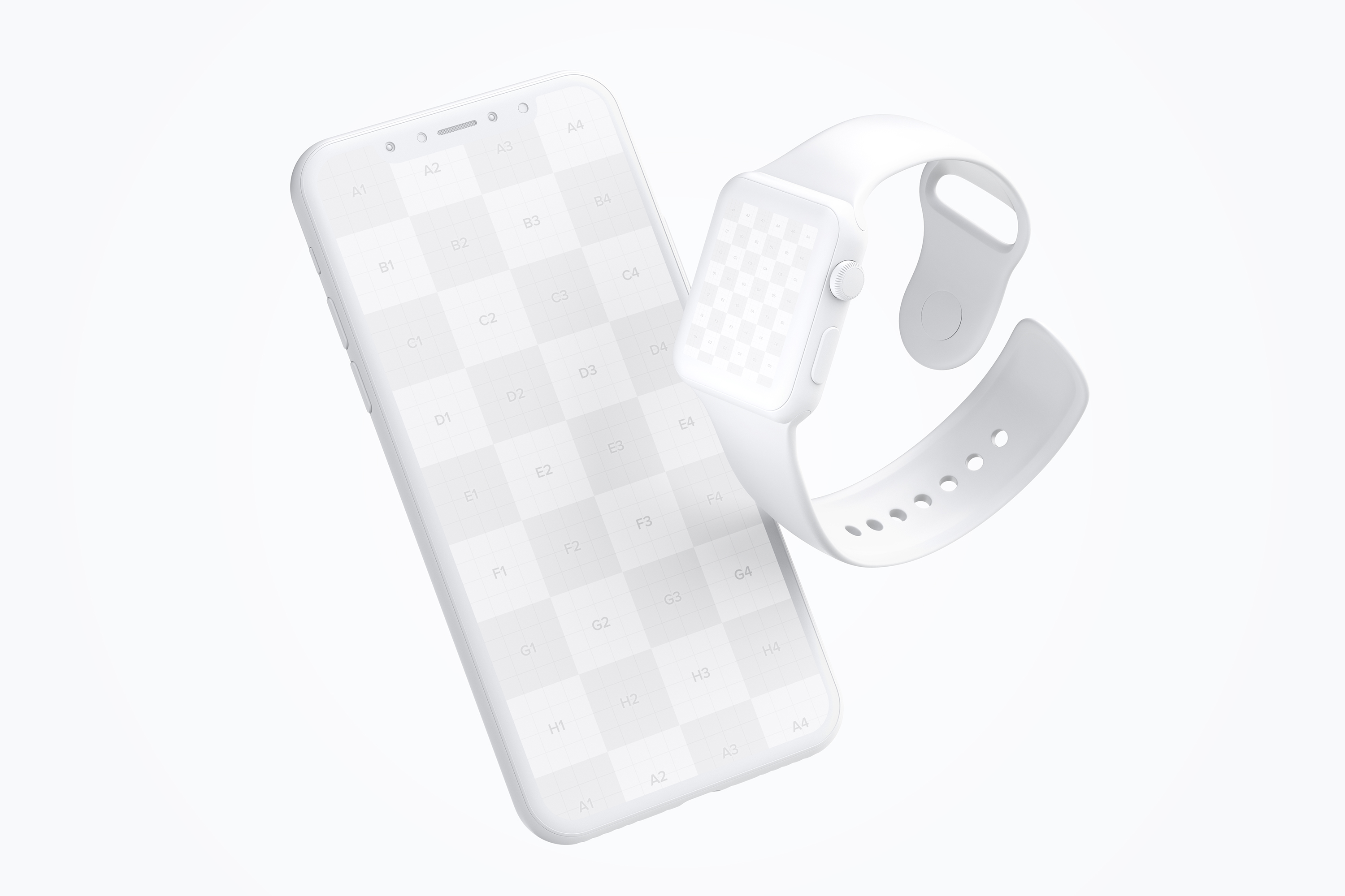 Apple Watch&iPhone X组合UI设计演示样机模板 Clay Apple Watch and iPhone X Mockup插图(1)