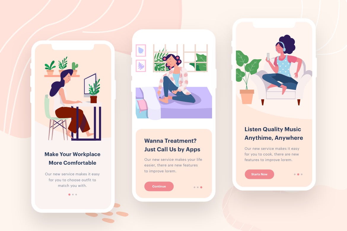 女性生活主题APP启动页概念插画素材 Women’s Chill Activity Illustration插图(1)