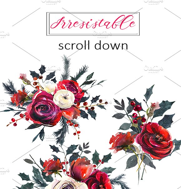 红色玫瑰花水彩剪贴画 Red Roses Watercolor Clipart Set插图(3)