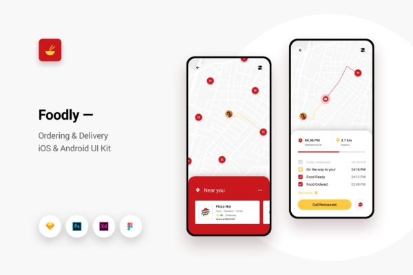 在线订餐&amp;外卖配送APP应用UI设计素材库精选模板v9 Foodly – Ordering Delivery iOS &amp; Android UI Kit 9