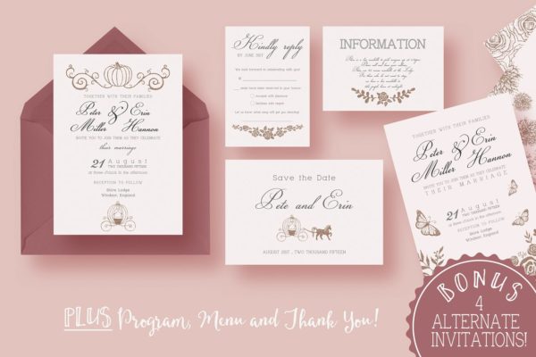 童话故事婚礼邀请函设计模板套装 Fairy Tale Wedding Suite