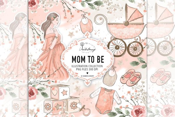 母婴主题水彩手绘图案剪贴画PNG素材 Maternity clipart