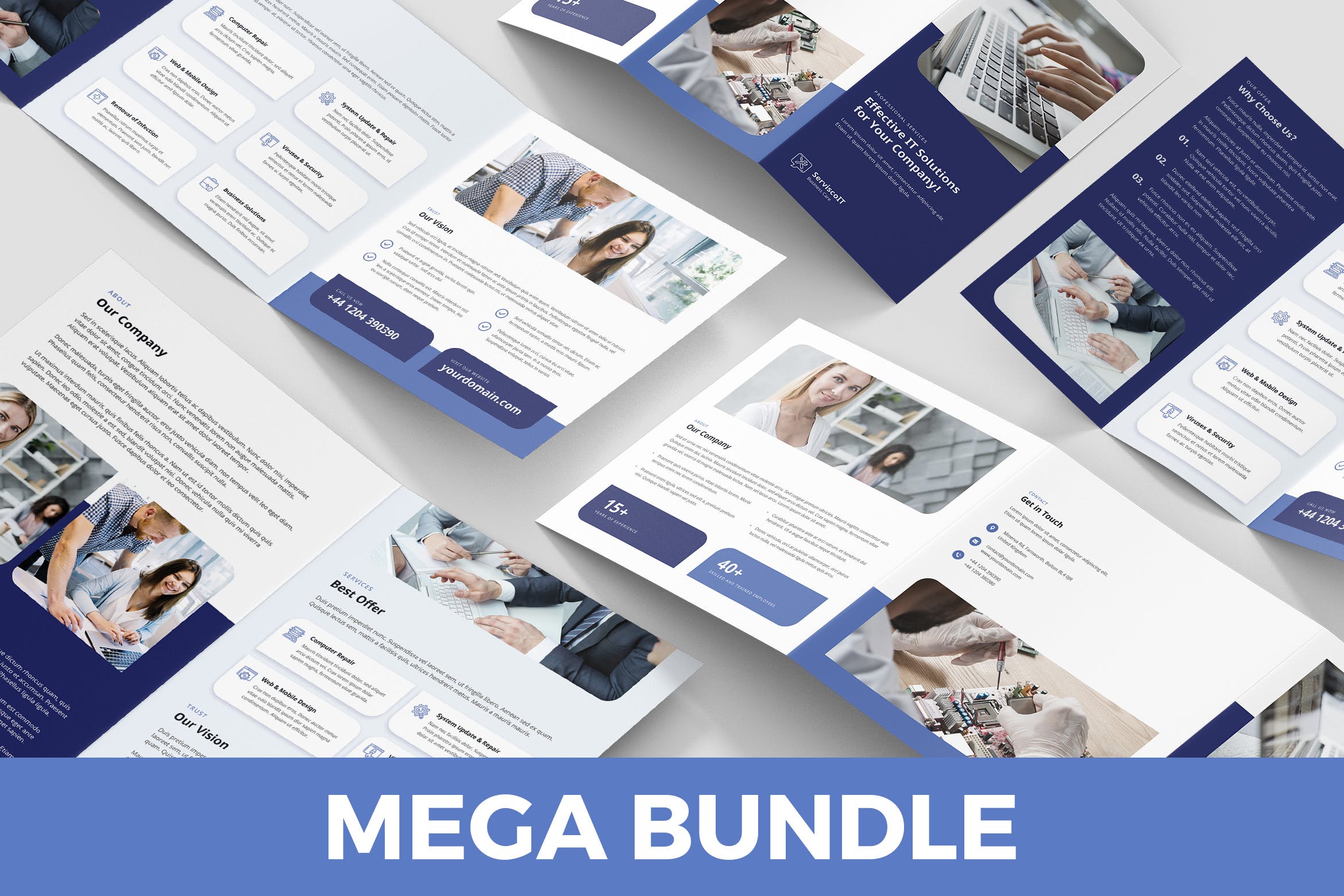 IT服务IT公司宣传折页传单设计模板 IT Services – Brochures Bundle Print Templates插图