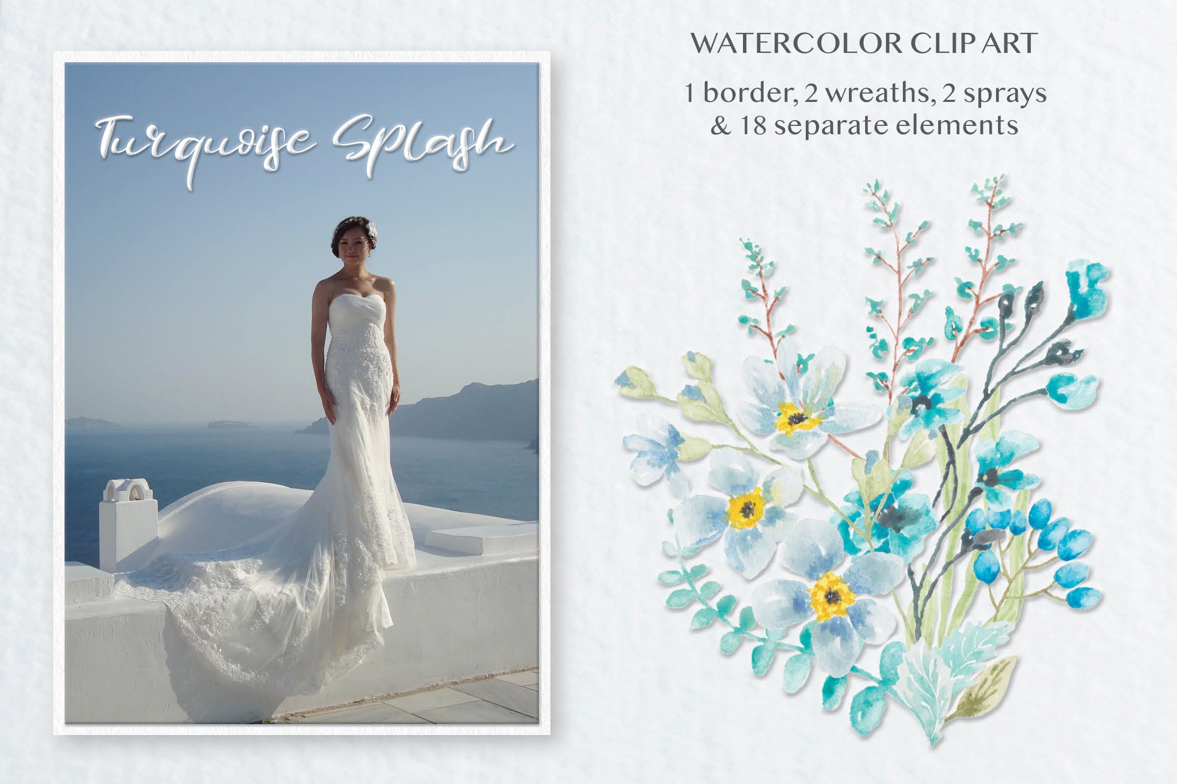 海洋天空色彩水彩手绘绘画剪贴画素材包 Turquoise Splash: Watercolor Clip Art Set插图