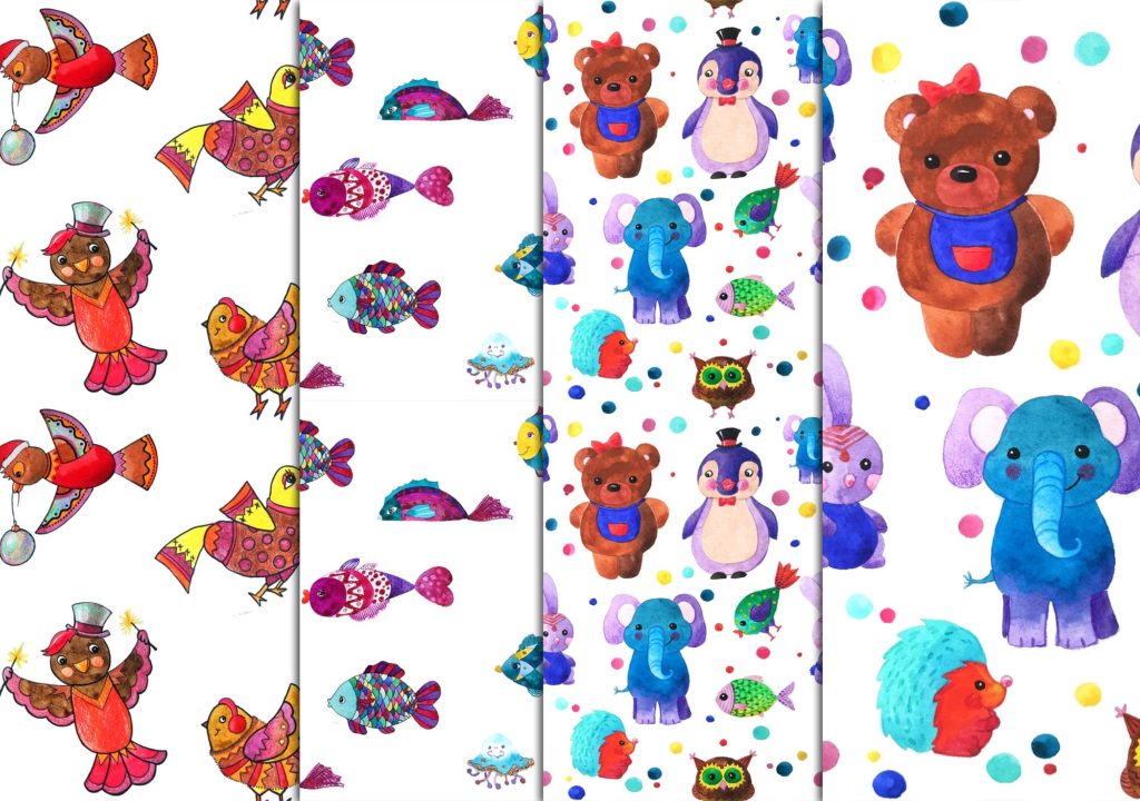 一大波儿童水彩手绘无缝背景素材下载[psd,png,jpg]插图(5)