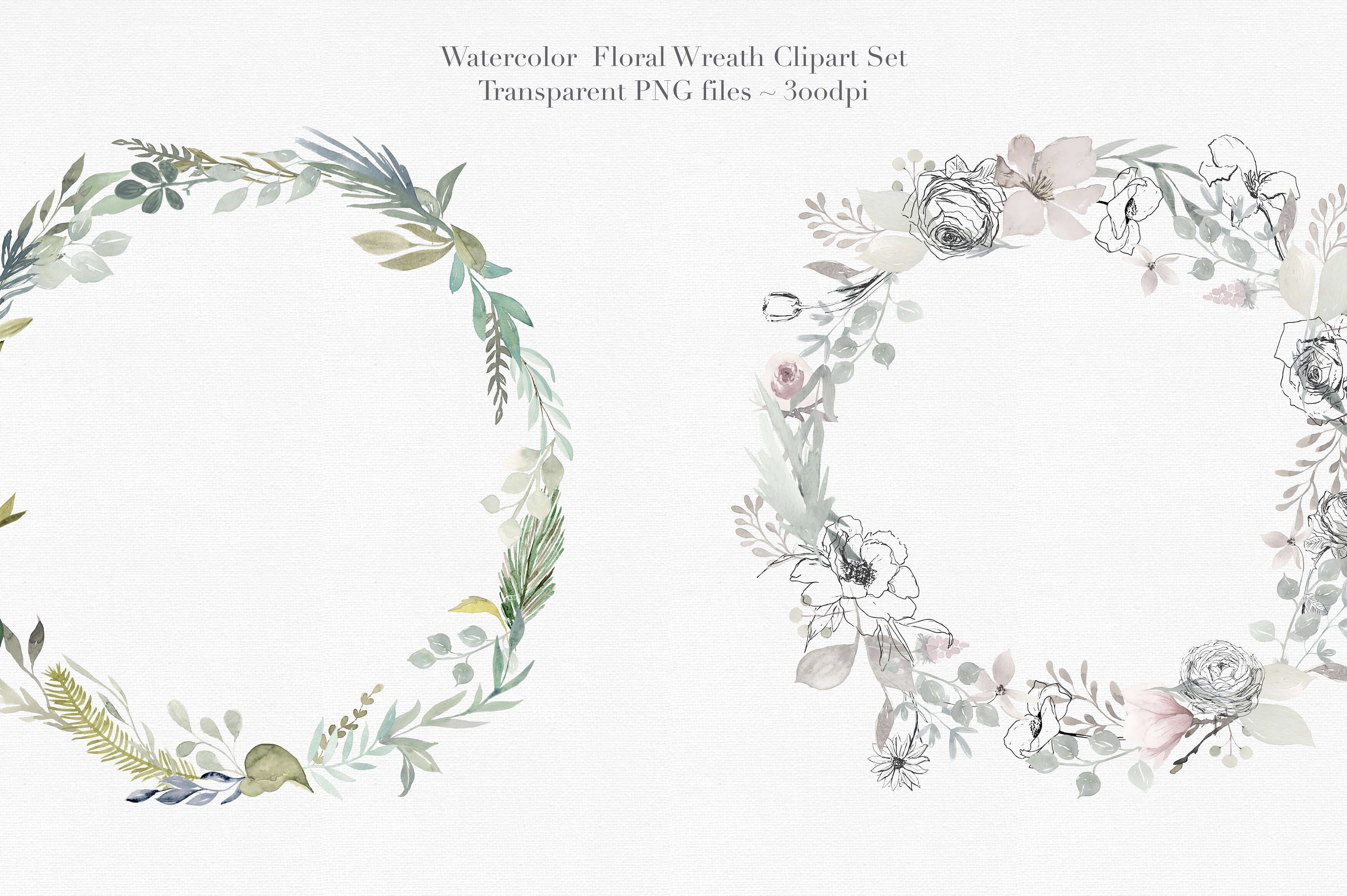 独特的手绘花卉花环剪贴画合集 Vol.3 Watercolor Floral Wreaths Vol.3插图(2)