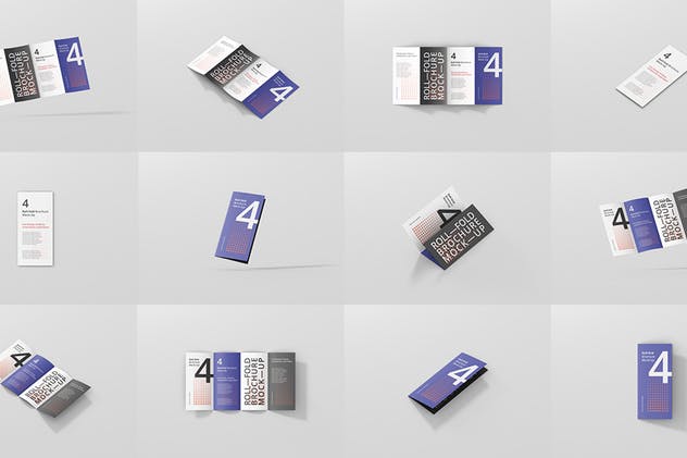 四折页迷你DL传单小册子样机模板 Roll-Fold Brochure Mockup – DL DIN Lang插图(14)