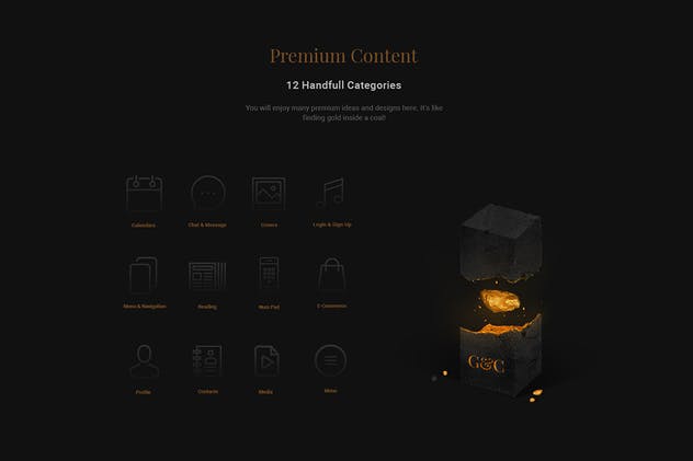 “黑与金的绝配”-多用途 APP UI 套件 Gold &  Coal – UI Kit for Mobile插图(3)