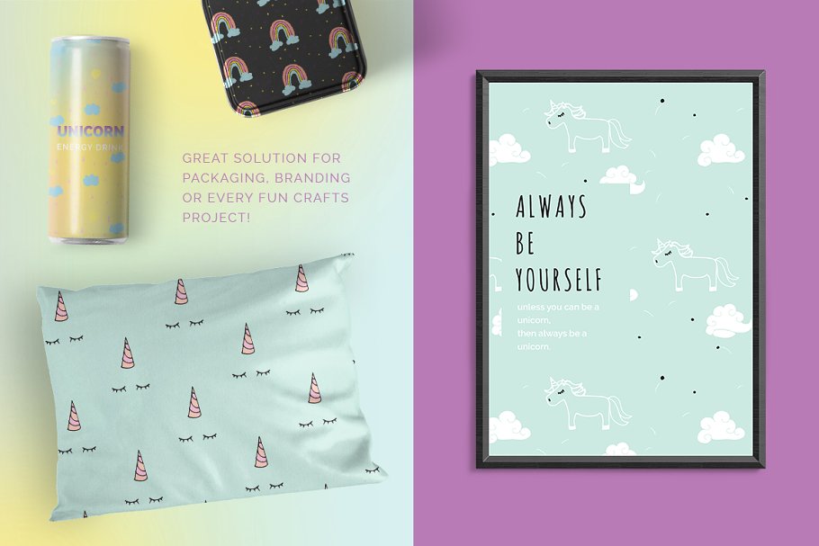 独角兽与彩虹矢量图案纹理 Unicorns & Rainbows Vector Patterns插图(4)