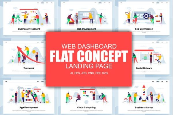 现代化扁平设计理念Web仪表盘登录页面模板 Landing Page Templates