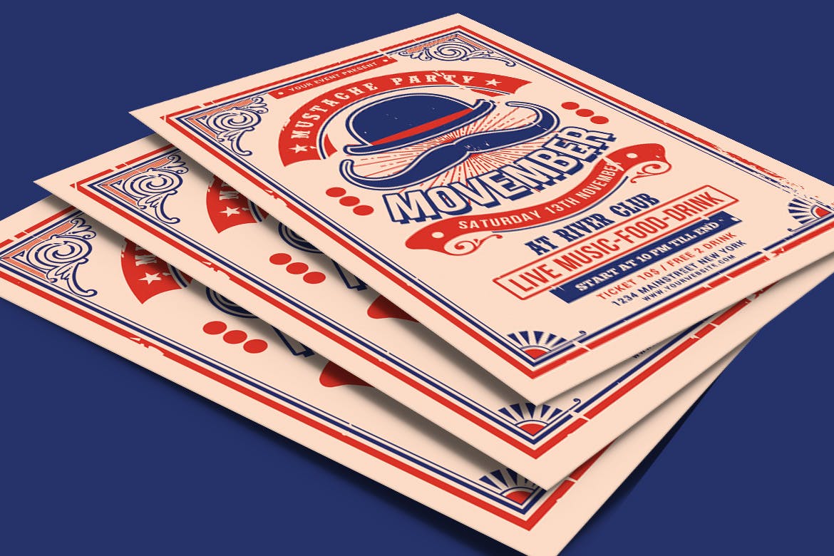 英国大胡子月派对活动海报传单素材库精选PSD模板 Movember Moustache Party Flyer插图(3)