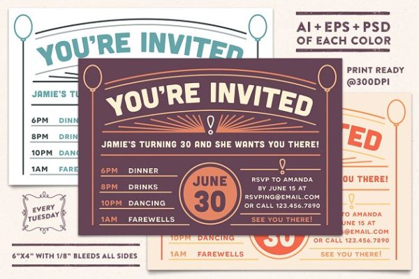 复古风格邀请函明信片设计模板 Invitation Postcard 2 Templates