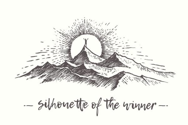 日落西山与人意境素描剪贴画 Man on the top of the hill