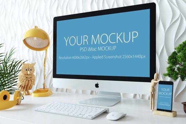Apple一体机&amp;iPhone手机样机模板 Apple imac &amp; iphone mockup